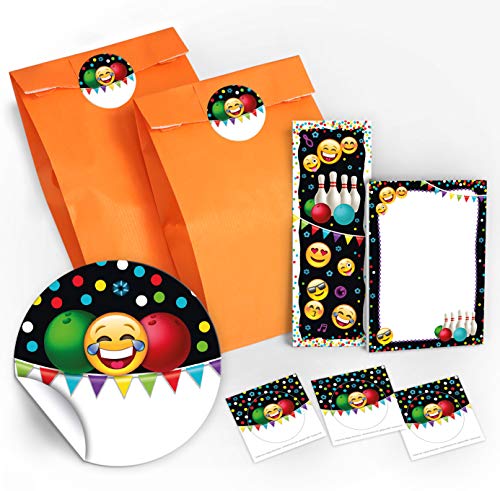 8 Lesezeichen + 8 Mini-Notizblöcke + 8 Geschenktüten / orange + 8 Aufkleber Bowling für Mitgebsel Gastgeschenke beim Kindergeburtstag Mädchen Jungen von JuNa-Experten