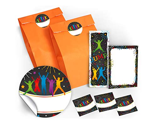 8 Lesezeichen + 8 Mini-Notizblöcke + 8 Geschenktüten/orange + 8 Aufkleber Jump Party Trampolin Mitgebsel Gastgeschenk beim Kindergeburtstag Jungen Mädchen von JuNa-Experten