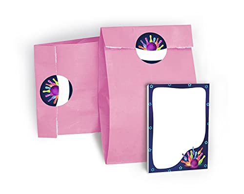 8 Mini-Notizblöcke + 8 Geschenktüten / Hellrosa + 8 Aufkleber Bowling für Mitgebsel Gastgeschenke beim Kindergeburtstag Mädchen Jungen von JuNa-Experten