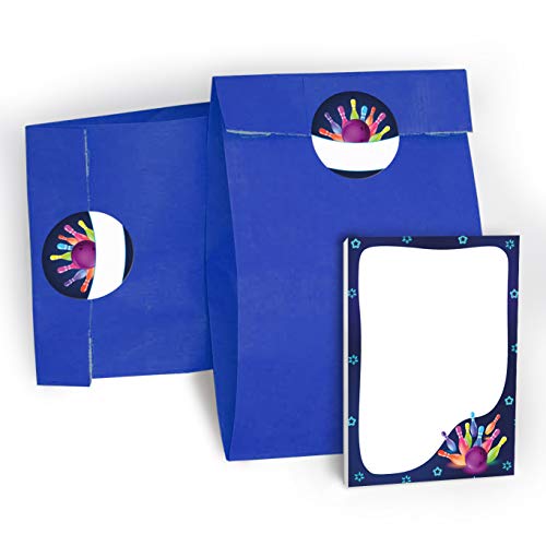 8 Mini-Notizblöcke + 8 Geschenktüten/dunkelblau + 8 Aufkleber Bowling für Mitgebsel Gastgeschenke beim Kindergeburtstag Mädchen Jungen von JuNa-Experten