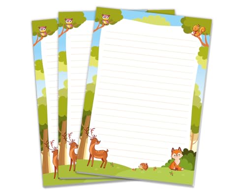 Blöcke Schreibblock Kindermotiv Tiere Notizblöcke mit Linien für Jungen Mädchen Briefbögenblock liniert (3 gleiche Blöcke Fuchs mit je 25 Blätter in A5-Format) von JuNa-Experten