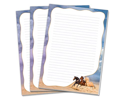 Blöcke Schreibblock mit Kindermotiv drei Pferde Pferd (3 Blöcke mit je 25 Blätter in A4-Format) von JuNa-Experten