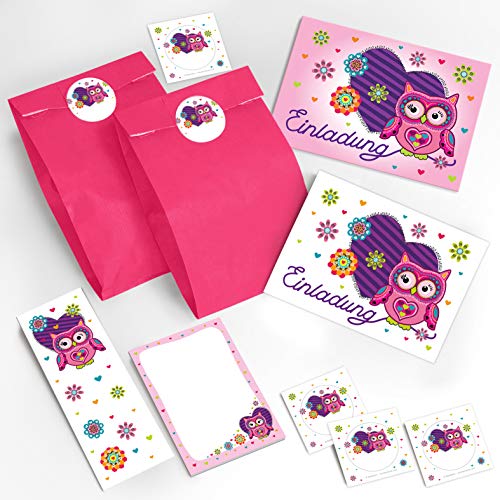 JuNa-Experten 10 Einladungskarten Geburtstag Kinder Eule für Mädchen Einladungen Kindergeburtstag incl. 10 Umschläge, 10 Tüten/pink, 10 Aufkleber, 10 Lesezeichen, 10 Mini-Notizblöcke JuNa-Experten 10 Einladungskarten Geburtstag Kinder Eule für Mädchen Einladungen Kindergeburtstag incl. 10 Umschläge, 10 Tüten/pink, 10 Aufkleber, 10 Lesezeichen, 10 Mini-Notizblöcke von JuNa-Experten