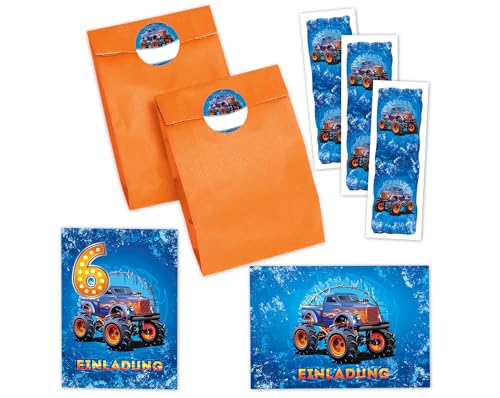 JuNa-Experten 10 Einladungskarten zum 6. Kindergeburtstag Jungen Auto Monster-Truck Einladungen sechste Geburtstag incl. 10 Umschläge, 10 Partytüten/orange, 10 Aufkleber, 10 Lesezeichen JuNa-Experten 10 Einladungskarten zum 6. Kindergeburtstag Jungen Auto Monster-Truck Einladungen sechste Geburtstag incl. 10 Umschläge, 10 Partytüten/orange, 10 Aufkleber, 10 Lesezeichen von JuNa-Experten