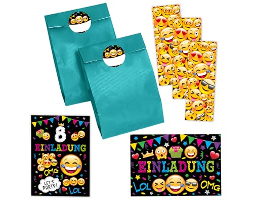 JuNa-Experten 10 Einladungskarten zum 8. Kindergeburtstag Mädchen Jungen Einladungen achte Geburtstag incl. 10 Umschläge, 10 Partytüten/petrol, 10 Aufkleber, 10 Lesezeichen von JuNa-Experten