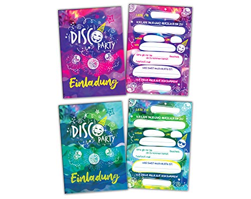 JuNa-Experten 12 Einladungskarten (6 x grün, 6 x rosa) zum Kindergeburtstag Mädchen Jungen Disco Party Einladungen zum Geburtstag von JuNa-Experten