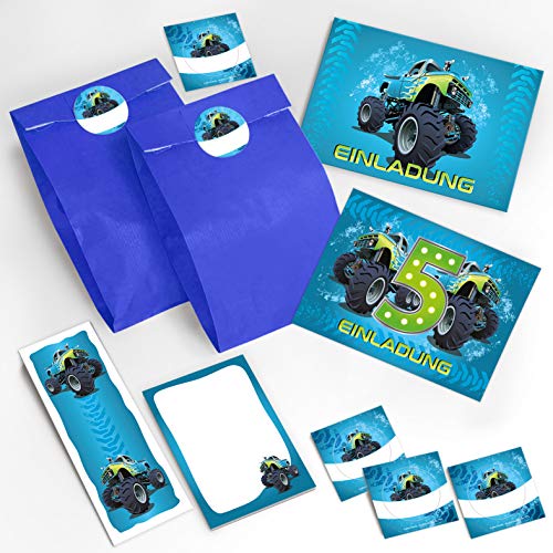 JuNa-Experten 12 Einladungskarten 5. Geburtstag Kinder Junge Jungs Monster-Truck/Auto incl. 12 Umschläge, 12 Tüten/dunkelblau, 12 Aufkleber, 12 Lesezeichen, 12 Notizblöcke JuNa-Experten 12 Einladungskarten 5. Geburtstag Kinder Junge Jungs Monster-Truck/Auto incl. 12 Umschläge, 12 Tüten/dunkelblau, 12 Aufkleber, 12 Lesezeichen, 12 Notizblöcke von JuNa-Experten