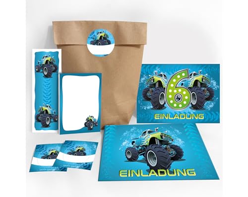 JuNa-Experten 12 Einladungskarten 6. Geburtstag Kinder Junge Jungs Monster-Truck Auto incl. 12 Umschläge, 12 Tüten/natur, 12 Aufkleber, 12 Lesezeichen, 12 Notizblöcke JuNa-Experten 12 Einladungskarten 6. Geburtstag Kinder Junge Jungs Monster-Truck Auto incl. 12 Umschläge, 12 Tüten/natur, 12 Aufkleber, 12 Lesezeichen, 12 Notizblöcke von JuNa-Experten