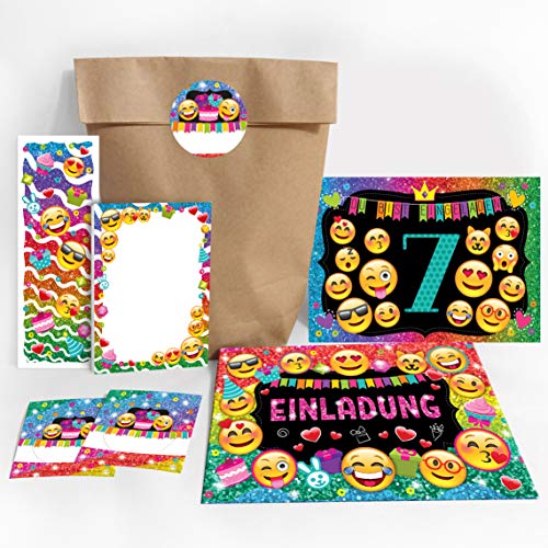 JuNa-Experten 12 Einladungskarten 7. Geburtstag Mädchen Einladung siebte Kindergeburtstag Einladungen zum Geburtstag incl. 12 Umschläge, 12 Tüten/natur, 12 Aufkleber, 12 Lesezeichen, 12 Notizblöcke von JuNa-Experten