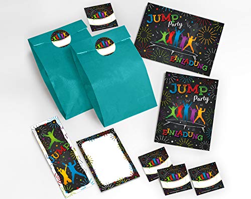 JuNa-Experten 12 Einladungskarten Kindergeburtstag Jump Trampolin Mädchen Junge incl. 12 Umschläge, 12 Tüten/blau, 12 Aufkleber, 12 Lesezeichen, 12 Blöcke JuNa-Experten 12 Einladungskarten Kindergeburtstag Jump Trampolin Mädchen Junge incl. 12 Umschläge, 12 Tüten/blau, 12 Aufkleber, 12 Lesezeichen, 12 Blöcke von JuNa-Experten