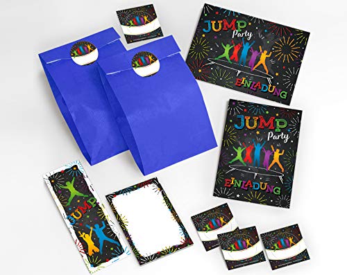 JuNa-Experten 12-er Set Einladungskarten zum Kindergeburtstag – Jump Trampolin Design für Mädchen & Jungen inkl. Umschläge, dunkelblaue Partytüten, Aufkleber, Lesezeichen & Notizblöcke JuNa-Experten 12-er Set Einladungskarten zum Kindergeburtstag – Jump Trampolin Design für Mädchen & Jungen inkl. Umschläge, dunkelblaue Partytüten, Aufkleber, Lesezeichen & Notizblöcke von JuNa-Experten