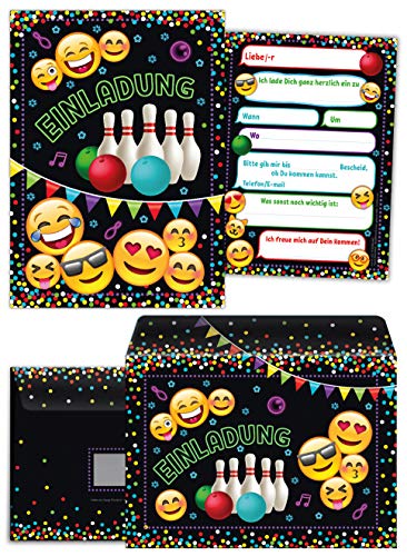 JuNa-Experten 12 Einladungskarten inkl. 12 Umschläge – Geburtstag Kinder Jungen & Mädchen, Bowling-Party Einladung, Kartenset von JuNa-Experten