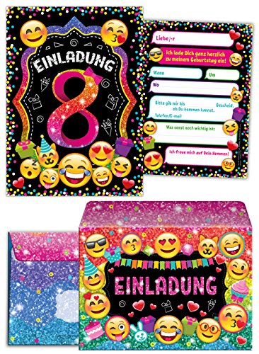 JuNa-Experten 12 Einladungskarten incl. 12 Umschläge zum 8. Kindergeburtstag für Mädchen / Einladung achte Geburtstag / Einladungen zum Geburtstag / Kartenset für Kindergeburtstag / Glitzer von JuNa-Experten