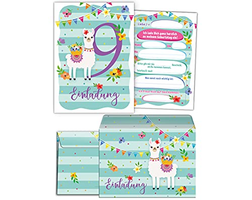 JuNa-Experten 12 Einladungskarten incl. 12 Umschläge zum 9. Kindergeburtstag Lama Einladungen neunte Geburtstag Mädchen JuNa-Experten 12 Einladungskarten incl. 12 Umschläge zum 9. Kindergeburtstag Lama Einladungen neunte Geburtstag Mädchen von JuNa-Experten