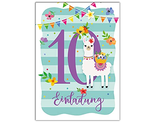 JuNa-Experten 12 Einladungskarten zum 10. Kindergeburtstag Lama Einladungen zehnte Geburtstag Mädchen JuNa-Experten 12 Einladungskarten zum 10. Kindergeburtstag Lama Einladungen zehnte Geburtstag Mädchen von JuNa-Experten