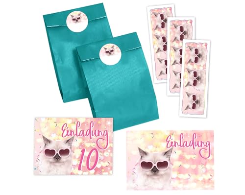 JuNa-Experten 12 Einladungskarten zum 10. Kindergeburtstag Mädchen Katze Tiere Einladung zehnte Geburtstag incl. 12 Umschläge, 12 Partytüten/rosa, 12 Aufkleber, 12 Lesezeichen JuNa-Experten 12 Einladungskarten zum 10. Kindergeburtstag Mädchen Katze Tiere Einladung zehnte Geburtstag incl. 12 Umschläge, 12 Partytüten/rosa, 12 Aufkleber, 12 Lesezeichen von JuNa-Experten