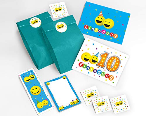 JuNa-Experten 12 Einladungskarten zum 10. zehnte Geburtstag lustige Party-Bälle für Mädchen und Jungen incl. 12 Umschläge, 12 Tüten/blau, 12 Aufkleber, 12 Lesezeichen, 12 Blöcke JuNa-Experten 12 Einladungskarten zum 10. zehnte Geburtstag lustige Party-Bälle für Mädchen und Jungen incl. 12 Umschläge, 12 Tüten/blau, 12 Aufkleber, 12 Lesezeichen, 12 Blöcke von JuNa-Experten