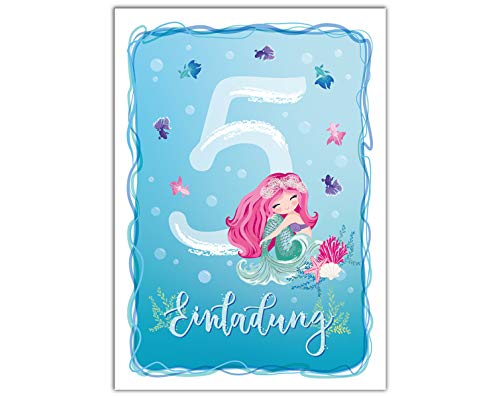 JuNa-Experten 12 Einladungskarten zum 5. Kindergeburtstag Meerjungfrau Einladungen fünfte Geburtstag Mädchen von JuNa-Experten
