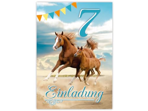 JuNa-Experten 12 Einladungskarten zum 7. Kindergeburtstag Mädchen Pferd Pferde coole Einladungen siebte Geburtstag Mädchengeburtstag von JuNa-Experten
