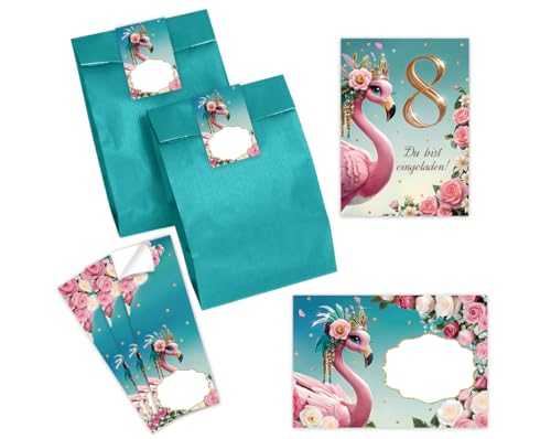 JuNa-Experten 12 Einladungskarten zum 8. Kindergeburtstag Mädchen Flamingo coole bunte Einladungen achte Geburtstag Mädchengeburtstag incl. 12 Umschläge, 12 Partytüten/petrol, 12 Aufkleber JuNa-Experten 12 Einladungskarten zum 8. Kindergeburtstag Mädchen Flamingo coole bunte Einladungen achte Geburtstag Mädchengeburtstag incl. 12 Umschläge, 12 Partytüten/petrol, 12 Aufkleber von JuNa-Experten