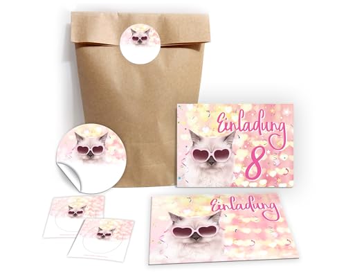 JuNa-Experten Einladungskarten 8. Kindergeburtstag – Katze-Design – Mädchen achten Geburtstag inkl. Umschläge, Partytüten & Aufkleber JuNa-Experten Einladungskarten 8. Kindergeburtstag – Katze-Design – Mädchen achten Geburtstag inkl. Umschläge, Partytüten & Aufkleber von JuNa-Experten
