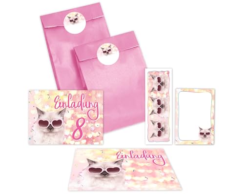 JuNa-Experten 12 Einladungskarten zum 8. Kindergeburtstag Mädchen Katze Tiere Einladung achte Geburtstag incl. 12 Umschläge, 12 Partytüten/rosa, 12 Aufkleber, 12 Lesezeichen, 12 Mini-Notizblöcke JuNa-Experten 12 Einladungskarten zum 8. Kindergeburtstag Mädchen Katze Tiere Einladung achte Geburtstag incl. 12 Umschläge, 12 Partytüten/rosa, 12 Aufkleber, 12 Lesezeichen, 12 Mini-Notizblöcke von JuNa-Experten