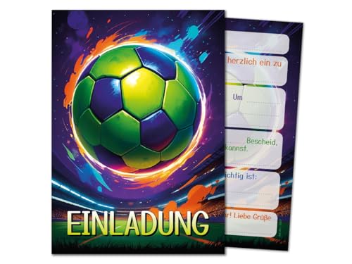 JuNa-Experten 12 Einladungskarten zum Kindergeburtstag Jungen & Mädchen – Fußball Design, Coole Bunte Einladungen für den Jungsgeburtstag, Soccer Geburtstagseinladungen für Teens von JuNa-Experten