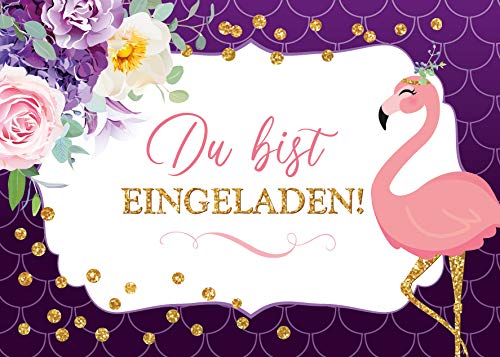 JuNa-Experten 12 Einladungskarten zum Kindergeburtstag Mädchen Flamingo lila Einladungen zum Geburtstag von JuNa-Experten