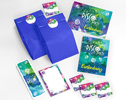 JuNa-Experten 12 Einladungskarten zum Kindergeburtstag Mädchen Jungen Disco-Party incl. 12 Umschläge, 12 Tüten/dunkelblau, 12 Aufkleber, 12 Lesezeichen, 12 Blöcke JuNa-Experten 12 Einladungskarten zum Kindergeburtstag Mädchen Jungen Disco-Party incl. 12 Umschläge, 12 Tüten/dunkelblau, 12 Aufkleber, 12 Lesezeichen, 12 Blöcke von JuNa-Experten