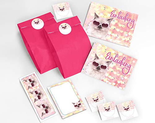 JuNa-Experten 12 Einladungskarten zum Kindergeburtstag Mädchen Jungen Katze incl. 12 Umschläge, 12 Tüten/rosa, 12 Aufkleber, 12 Lesezeichen, 12 Blöcke JuNa-Experten 12 Einladungskarten zum Kindergeburtstag Mädchen Jungen Katze incl. 12 Umschläge, 12 Tüten/rosa, 12 Aufkleber, 12 Lesezeichen, 12 Blöcke von JuNa-Experten