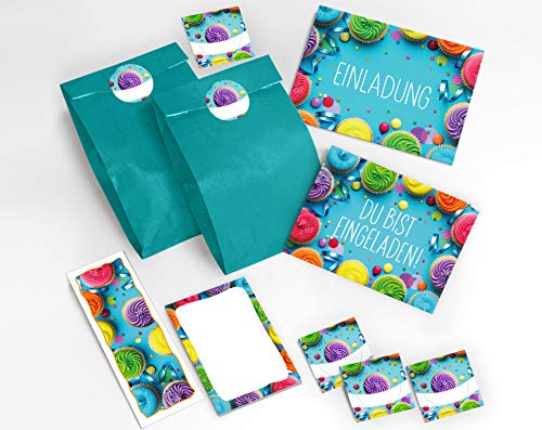 JuNa-Experten 12 Einladungskarten zum Kindergeburtstag Mädchen Jungen Muffins Cupcake incl. 12 Umschläge, 12 Tüten/blau, 12 Aufkleber, 12 Lesezeichen, 12 Blöcke JuNa-Experten 12 Einladungskarten zum Kindergeburtstag Mädchen Jungen Muffins Cupcake incl. 12 Umschläge, 12 Tüten/blau, 12 Aufkleber, 12 Lesezeichen, 12 Blöcke von JuNa-Experten