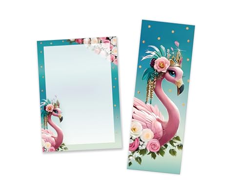 JuNa-Experten 12 Lesezeichen + 12 Notizblöcke (A7-Format) Mitgebsel Mädchen Flamingo Kindergeburtstag Gastgeschenke für Kinder Mädchengeburtstag Geburtstag Mädchen von JuNa-Experten