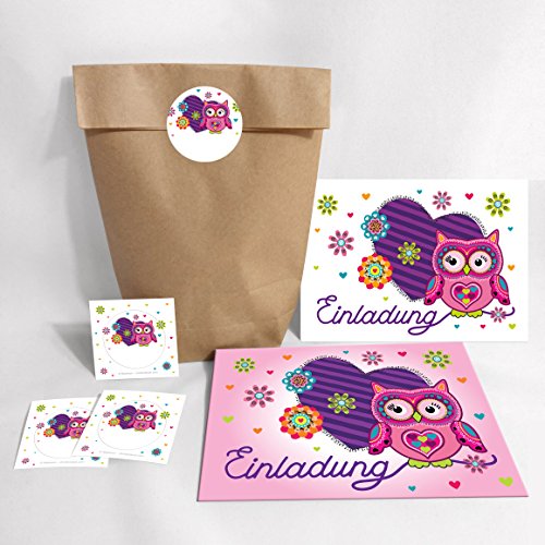 JuNa-Experten 12-er Set Einladungskarten, Umschläge, Geschentüten, Aufkleber Geburtstag Kinder Eule Herz für Mädchen Einladungen Kindergeburtstag Geburtstagseinladungen Set Partyset Kartenset Party JuNa-Experten 12-er Set Einladungskarten, Umschläge, Geschentüten, Aufkleber Geburtstag Kinder Eule Herz für Mädchen Einladungen Kindergeburtstag Geburtstagseinladungen Set Partyset Kartenset Party von JuNa-Experten