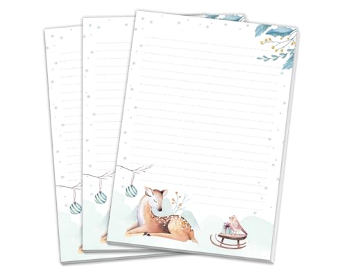 JuNa-Experten 3 Blöcke Weihnachtsmotiv Notizblock Schreibblock Reh Weihnachtsbriefpapier Brief an Weihnachtsmann schreiben liniert Kinder Mädchen Jungen (3 gleiche Blöcke mit je 25 Blätter A5-Format) von JuNa-Experten