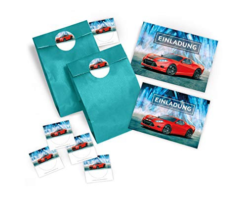 JuNa-Experten 6 Einladungskarten Kindergeburtstag Rennauto Rennwagen rot Junge incl. 6 Umschläge, 6 Tüten/blau, 6 Aufkleber JuNa-Experten 6 Einladungskarten Kindergeburtstag Rennauto Rennwagen rot Junge incl. 6 Umschläge, 6 Tüten/blau, 6 Aufkleber von JuNa-Experten
