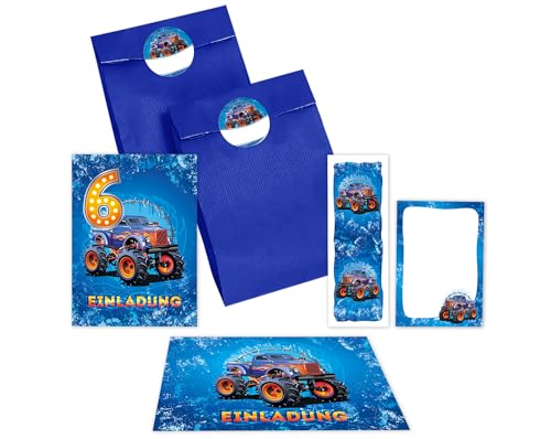 JuNa-Experten 6 Einladungskarten zum 6. Kindergeburtstag Jungen Auto Monster-Truck Einladungen sechste Geburtstag incl. 6 Umschläge, 6 Partytüten/blau, 6 Aufkleber, 6 Lesezeichen, 6 Mini-Notizblöcke JuNa-Experten 6 Einladungskarten zum 6. Kindergeburtstag Jungen Auto Monster-Truck Einladungen sechste Geburtstag incl. 6 Umschläge, 6 Partytüten/blau, 6 Aufkleber, 6 Lesezeichen, 6 Mini-Notizblöcke von JuNa-Experten