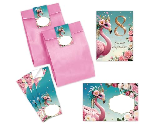 JuNa-Experten 6 Einladungskarten zum 8. Kindergeburtstag Mädchen Flamingo coole bunte Einladungen achte Geburtstag Mädchengeburtstag incl. 6 Umschläge, 6 Partytüten/rosa, 6 Aufkleber JuNa-Experten 6 Einladungskarten zum 8. Kindergeburtstag Mädchen Flamingo coole bunte Einladungen achte Geburtstag Mädchengeburtstag incl. 6 Umschläge, 6 Partytüten/rosa, 6 Aufkleber von JuNa-Experten