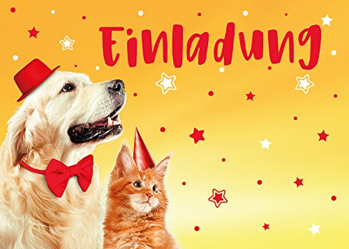 JuNa-Experten 6 Einladungskarten zum Kindergeburtstag für Mädchen Jungen Jungs Hund und Katze/Geburtstagseinladungen Einladungen Geburtstag Kartenset von JuNa-Experten