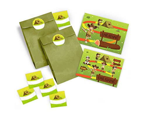JuNa-Experten 8 Einladungskarten Kindergeburtstag Abenteuer-Party/Schatzsuche/Outdoor/Einladungen zum Geburtstag für Mädchen Jungen incl. 8 Umschläge, 8 Tüten/grün, 8 Aufkleber JuNa-Experten 8 Einladungskarten Kindergeburtstag Abenteuer-Party/Schatzsuche/Outdoor/Einladungen zum Geburtstag für Mädchen Jungen incl. 8 Umschläge, 8 Tüten/grün, 8 Aufkleber von JuNa-Experten