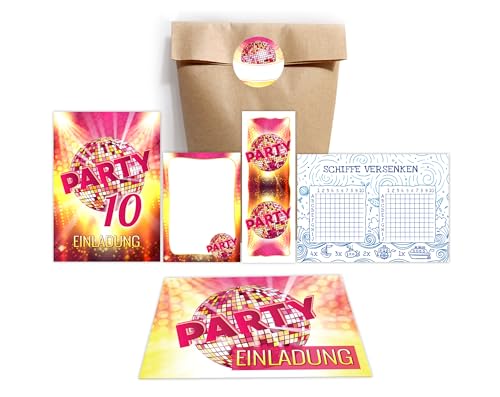 JuNa-Experten 8 Einladungskarten zum 10. Kindergeburtstag Mädchen Disco VIP Einladung zehnte Geburtstag incl. 8 Umschläge, 8 Tüten/natur, 8 Aufkleber, 8 Lesezeichen, 8 Blöcke, 8 Schiffe versenken JuNa-Experten 8 Einladungskarten zum 10. Kindergeburtstag Mädchen Disco VIP Einladung zehnte Geburtstag incl. 8 Umschläge, 8 Tüten/natur, 8 Aufkleber, 8 Lesezeichen, 8 Blöcke, 8 Schiffe versenken von JuNa-Experten