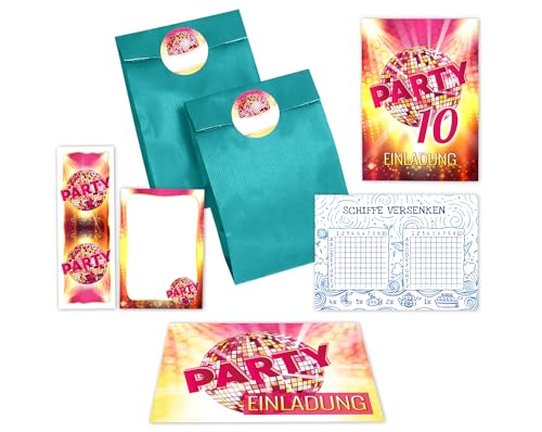 JuNa-Experten 8 Einladungskarten zum 10. Kindergeburtstag Mädchen Disco VIP Einladung zehnte Geburtstag incl. 8 Umschläge, 8 Tüten/petrol, 8 Aufkleber, 8 Lesezeichen, 8 Blöcke, 8 Schiffe versenken JuNa-Experten 8 Einladungskarten zum 10. Kindergeburtstag Mädchen Disco VIP Einladung zehnte Geburtstag incl. 8 Umschläge, 8 Tüten/petrol, 8 Aufkleber, 8 Lesezeichen, 8 Blöcke, 8 Schiffe versenken von JuNa-Experten