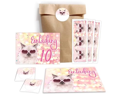 JuNa-Experten 8 Einladungskarten zum 10. Kindergeburtstag Mädchen Katze Tiere Einladung zehnte Geburtstag incl. 8 Umschläge, 8 Partytüten/natur, 8 Aufkleber, 8 Lesezeichen JuNa-Experten 8 Einladungskarten zum 10. Kindergeburtstag Mädchen Katze Tiere Einladung zehnte Geburtstag incl. 8 Umschläge, 8 Partytüten/natur, 8 Aufkleber, 8 Lesezeichen von JuNa-Experten