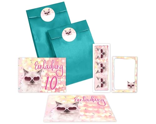 JuNa-Experten 8 Einladungskarten zum 10. Kindergeburtstag Mädchen Katze Tiere Einladung zehnte Geburtstag incl. 8 Umschläge, 8 Partytüten/rosa, 8 Aufkleber, 8 Lesezeichen, 8 Mini-Notizblöcke JuNa-Experten 8 Einladungskarten zum 10. Kindergeburtstag Mädchen Katze Tiere Einladung zehnte Geburtstag incl. 8 Umschläge, 8 Partytüten/rosa, 8 Aufkleber, 8 Lesezeichen, 8 Mini-Notizblöcke von JuNa-Experten