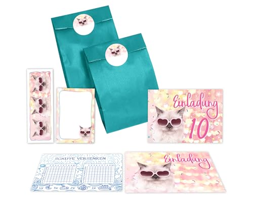 JuNa-Experten 8 Einladungskarten zum 10. Kindergeburtstag Mädchen Katze Tiere Einladung zehnte Geburtstag incl. 8 Umschläge, 8 Tüten/petrol, 8 Aufkleber, 8 Lesezeichen, 8 Blöcke, 8 Schiffe versenken JuNa-Experten 8 Einladungskarten zum 10. Kindergeburtstag Mädchen Katze Tiere Einladung zehnte Geburtstag incl. 8 Umschläge, 8 Tüten/petrol, 8 Aufkleber, 8 Lesezeichen, 8 Blöcke, 8 Schiffe versenken von JuNa-Experten