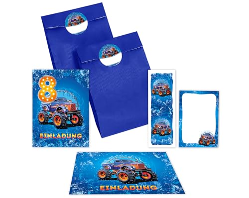 JuNa-Experten 8 Einladungskarten zum 8. Kindergeburtstag Jungen Auto Monster-Truck Einladungen achte Geburtstag incl. 8 Umschläge, 8 Partytüten/blau, 8 Aufkleber, 8 Lesezeichen, 8 Mini-Notizblöcke JuNa-Experten 8 Einladungskarten zum 8. Kindergeburtstag Jungen Auto Monster-Truck Einladungen achte Geburtstag incl. 8 Umschläge, 8 Partytüten/blau, 8 Aufkleber, 8 Lesezeichen, 8 Mini-Notizblöcke von JuNa-Experten