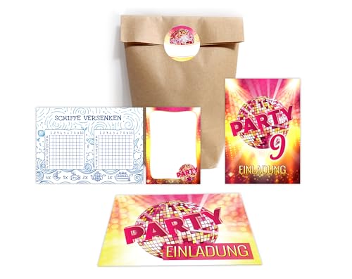 JuNa-Experten 8 Einladungskarten zum 9. Kindergeburtstag Mädchen Disco VIP Einladung neunte Geburtstag incl. 8 Umschläge, 8 Tüten/natur, 8 Aufkleber, 8 Blöcke, 8 Schiffe versenken JuNa-Experten 8 Einladungskarten zum 9. Kindergeburtstag Mädchen Disco VIP Einladung neunte Geburtstag incl. 8 Umschläge, 8 Tüten/natur, 8 Aufkleber, 8 Blöcke, 8 Schiffe versenken von JuNa-Experten