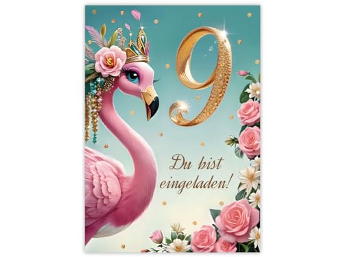 JuNa-Experten 8 Einladungskarten zum 9. Kindergeburtstag Mädchen Flamingo coole bunte Einladungen neunte Geburtstag Mädchengeburtstag JuNa-Experten 8 Einladungskarten zum 9. Kindergeburtstag Mädchen Flamingo coole bunte Einladungen neunte Geburtstag Mädchengeburtstag von JuNa-Experten