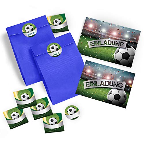 JuNa-Experten 8 Einladungskarten zum Kindergeburtstag Fußball Fussball Party/Einladungen zum Geburtstag incl. 8 Umschläge, 8 Party-Tüten/dunkelblau, 8 Aufkleber JuNa-Experten 8 Einladungskarten zum Kindergeburtstag Fußball Fussball Party/Einladungen zum Geburtstag incl. 8 Umschläge, 8 Party-Tüten/dunkelblau, 8 Aufkleber von JuNa-Experten
