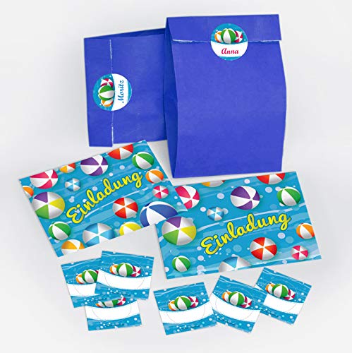 JuNa-Experten 8 Einladungskarten zum Kindergeburtstag Schwimmbad Wasserbälle für Mädchen Jungen/Pool Party/bunte Einladungen zum Geburtstag inkl. 8 Umschläge, 8 Party-Tüten/dunkelblau, 8 Aufkleber JuNa-Experten 8 Einladungskarten zum Kindergeburtstag Schwimmbad Wasserbälle für Mädchen Jungen/Pool Party/bunte Einladungen zum Geburtstag inkl. 8 Umschläge, 8 Party-Tüten/dunkelblau, 8 Aufkleber von JuNa-Experten