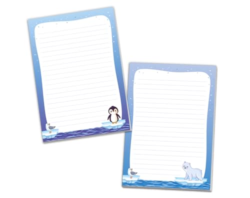 JuNa-Experten Schreibblock Blöcke Kindermotiv Tiere Notizblöcke mit Linien für Mädchen Jungen Briefblock Notizblock liniert 2er Set (2 Blöcke: Pinguin, Eisbär mit je 25 Blätter in A5-Format) von JuNa-Experten